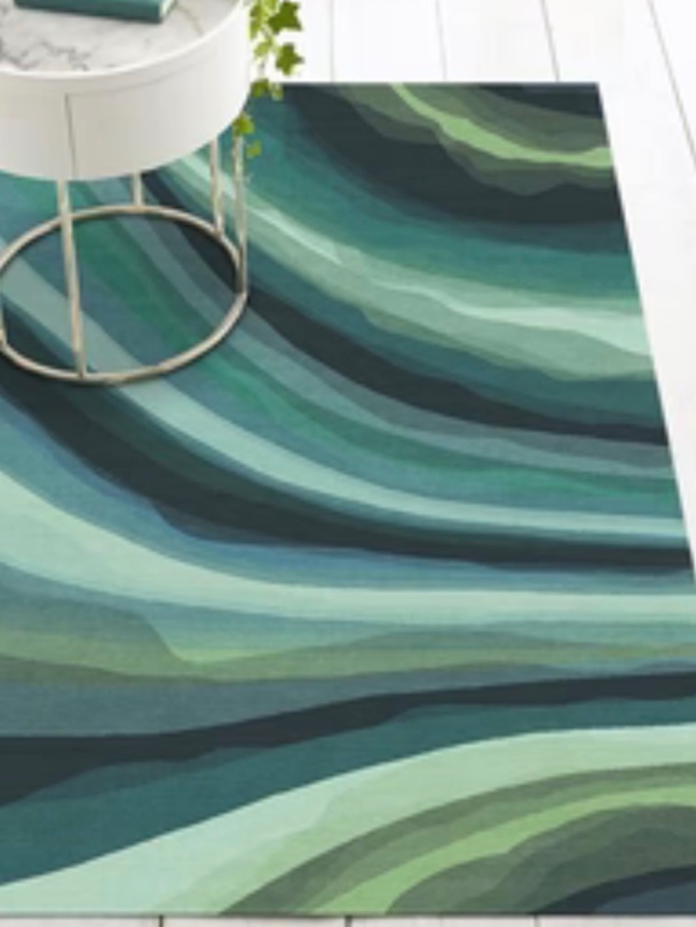 Ruggable Watercolor Waves Citrus Green Rug topper , 2.5" x 7" Runner